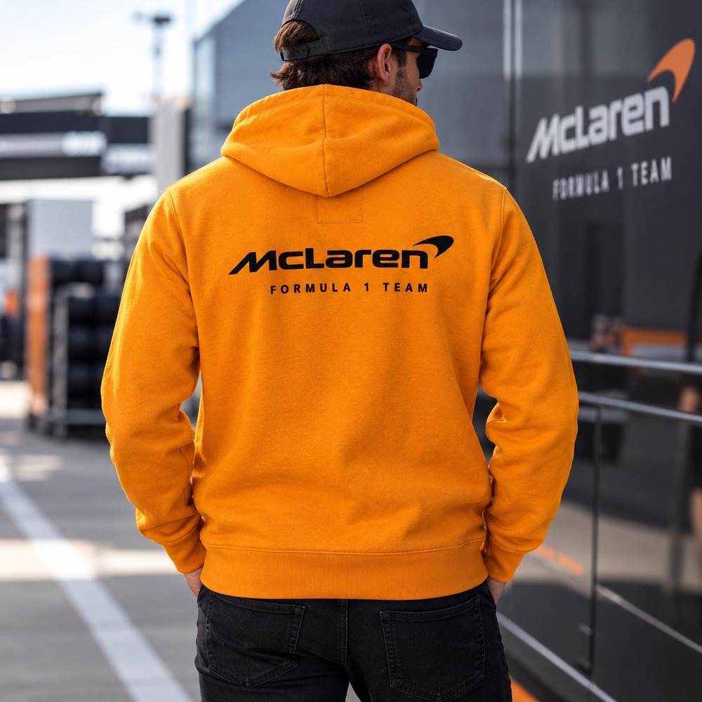Hollister McLaren Formula 1 Team Graphic Hoodie Mens Large Orange